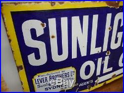 Vintage Original Sunlight Oil Cake Lever Brothers Dairy Cattle Enamel Sign