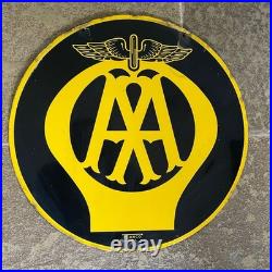 Vintage Original VGC Double Sided AA Enamel Sign 18 Round