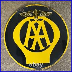 Vintage Original VGC Double Sided AA Enamel Sign 18 Round