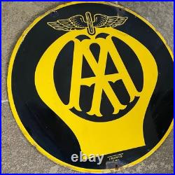 Vintage Original VGC Double Sided AA Enamel Sign 18 Round