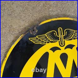 Vintage Original VGC Double Sided AA Enamel Sign 18 Round
