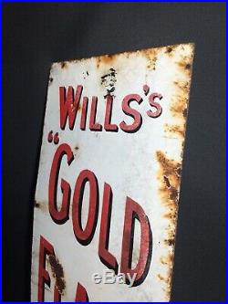 Vintage Original Wills Gold Flake Sign Man Cave Display Collectible enamel rare
