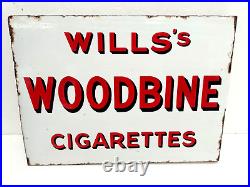 Vintage Original Wills Woodbine Cigarettes Double Sided Enamel Sign Pub Man Cave