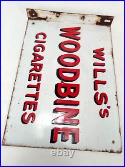 Vintage Original Wills Woodbine Cigarettes Double Sided Enamel Sign Pub Man Cave