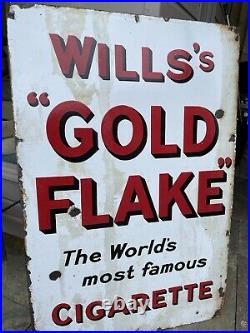 Vintage Original Wills's Gold Flakes Cigarette Enamel Sign 36X24 Man Cave Garage