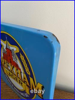 Vintage Original Wrexham Lager Enamel Advertising Sign Pub Reclamation