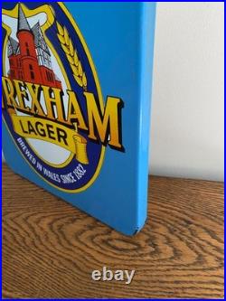 Vintage Original Wrexham Lager Enamel Advertising Sign Pub Reclamation