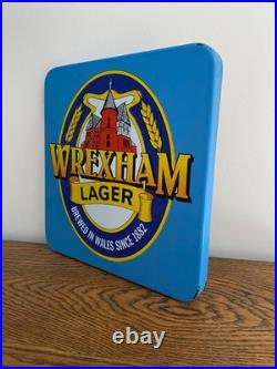 Vintage Original Wrexham Lager Enamel Advertising Sign Pub Reclamation