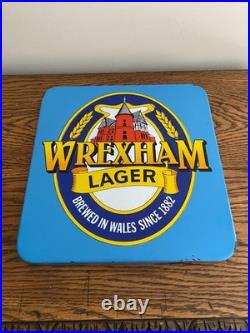 Vintage Original Wrexham Lager Enamel Advertising Sign Pub Reclamation