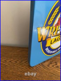 Vintage Original Wrexham Lager Enamel Advertising Sign Pub Reclamation