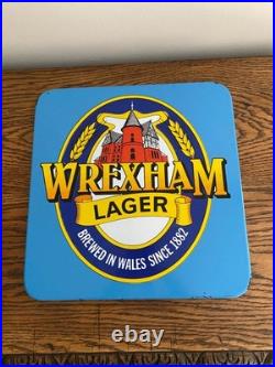 Vintage Original Wrexham Lager Enamel Advertising Sign Pub Reclamation