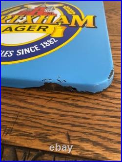 Vintage Original Wrexham Lager Enamel Advertising Sign Pub Reclamation