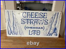 Vintage Oringinal Blue and White Enamel Sign CHEDDAR Cheese Straws LTD 20 x 10