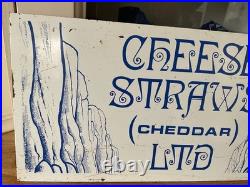 Vintage Oringinal Blue and White Enamel Sign CHEDDAR Cheese Straws LTD 20 x 10