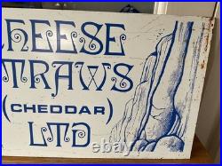Vintage Oringinal Blue and White Enamel Sign CHEDDAR Cheese Straws LTD 20 x 10