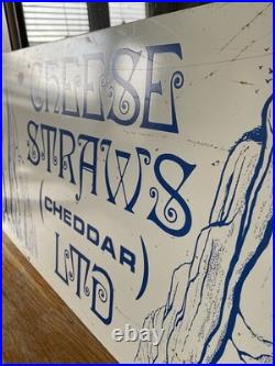 Vintage Oringinal Blue and White Enamel Sign CHEDDAR Cheese Straws LTD 20 x 10