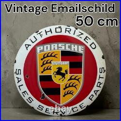 Vintage PORSCHE Enamel Plaque Sign Émaillée 50 cm