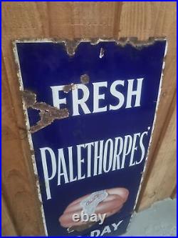 Vintage Palethorpes Frest Today Sausage Butchers Advertising Enamel Sign Cobalt