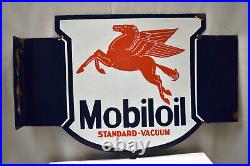 Vintage Pegasus Mobil Oil Standard-Vacuum Enamel Porcelain Sign Board Double Sid