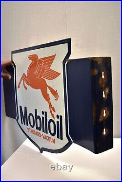 Vintage Pegasus Mobil Oil Standard-Vacuum Enamel Porcelain Sign Board Double Sid