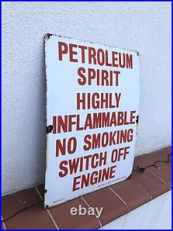 Vintage Petrol Spirit Engine Off Fire No Smoking Danger Notice Enamel Sign