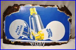 Vintage Philips Argenta Enamel Sign 16x9 Porcelain Advertising Board Light Bulb