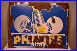 Vintage Philips Bulb Lamp Sign Board Porcelain Enamel Electric Light Advertise