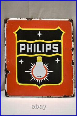 Vintage Philips Bulb Sign Board Porcelain Enamel Electric Lamp Advertising Rare