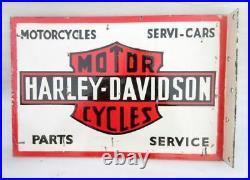 Vintage Porcelain Enamel Harley Davidson Motor Cycles Ad Both Sided Signboard