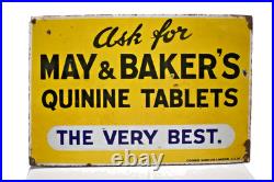 Vintage Porcelain Enamel May & Baker Quinine Tablets Sign Cooper Bond London