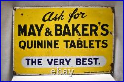 Vintage Porcelain Enamel May & Baker Quinine Tablets Sign Cooper Bond London