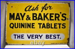 Vintage Porcelain Enamel May & Baker Quinine Tablets Sign Cooper Bond London