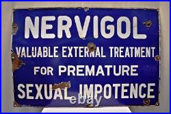 Vintage Porcelain Enamel Nervigol Medicine Sign Blue White Advertising Board Old