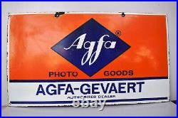 Vintage Porcelain Enamel Sign Agfa Photo Goods Gevaert Double Side Advertising