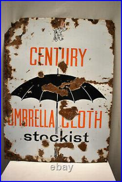 Vintage Porcelain Enamel Sign Board Century Umbrella Cloth Stockist Atlas Word1