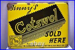 Vintage Porcelain Enamel Sign Board Cotswol Woollen Cotton Silk Binny'S Adverti