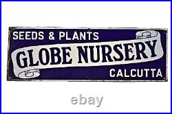 Vintage Porcelain Enamel Sign Board Globe Nursery Seeds & Plants Calcutta Coll1