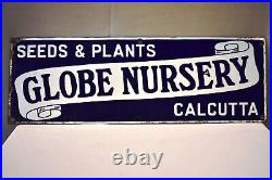 Vintage Porcelain Enamel Sign Board Globe Nursery Seeds & Plants Calcutta Coll1