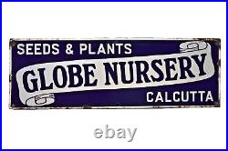 Vintage Porcelain Enamel Sign Board Globe Nursery Seeds & Plants Calcutta Coll2