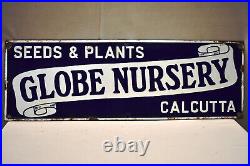 Vintage Porcelain Enamel Sign Board Globe Nursery Seeds & Plants Calcutta Coll2