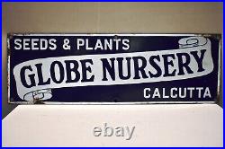 Vintage Porcelain Enamel Sign Board Globe Nursery Seeds & Plants Calcutta Coll3