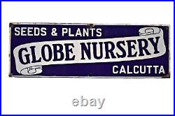 Vintage Porcelain Enamel Sign Board Globe Nursery Seeds & Plants Calcutta Collec