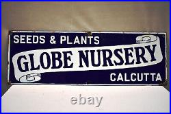 Vintage Porcelain Enamel Sign Board Globe Nursery Seeds & Plants Calcutta Collec