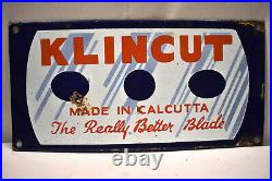 Vintage Porcelain Enamel Sign Board Klincut Shaving Blade Advertising Collectib