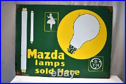 Vintage Porcelain Enamel Sign Board Mazda Lamps Sold Here Advertising Collectibl