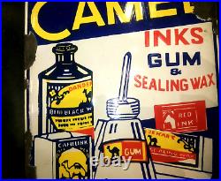 Vintage Porcelain Enamel Sign Camel Inks Gum & Sealing Wax Blue Red Ink 1940