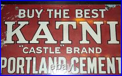 Vintage Porcelain Enamel Sign Castle Brand Katni Portland Cement England Best #
