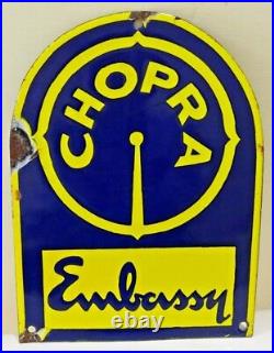 Vintage Porcelain Enamel Sign Chopra Embassy Advertising Collectibles Memorabi#F
