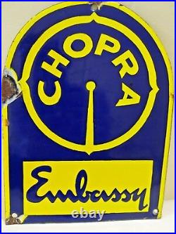 Vintage Porcelain Enamel Sign Chopra Embassy Advertising Collectibles Memorabi#F