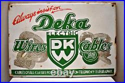 Vintage Porcelain Enamel Sign Deka Wires Cables Advertising Beveled Edge 19X13